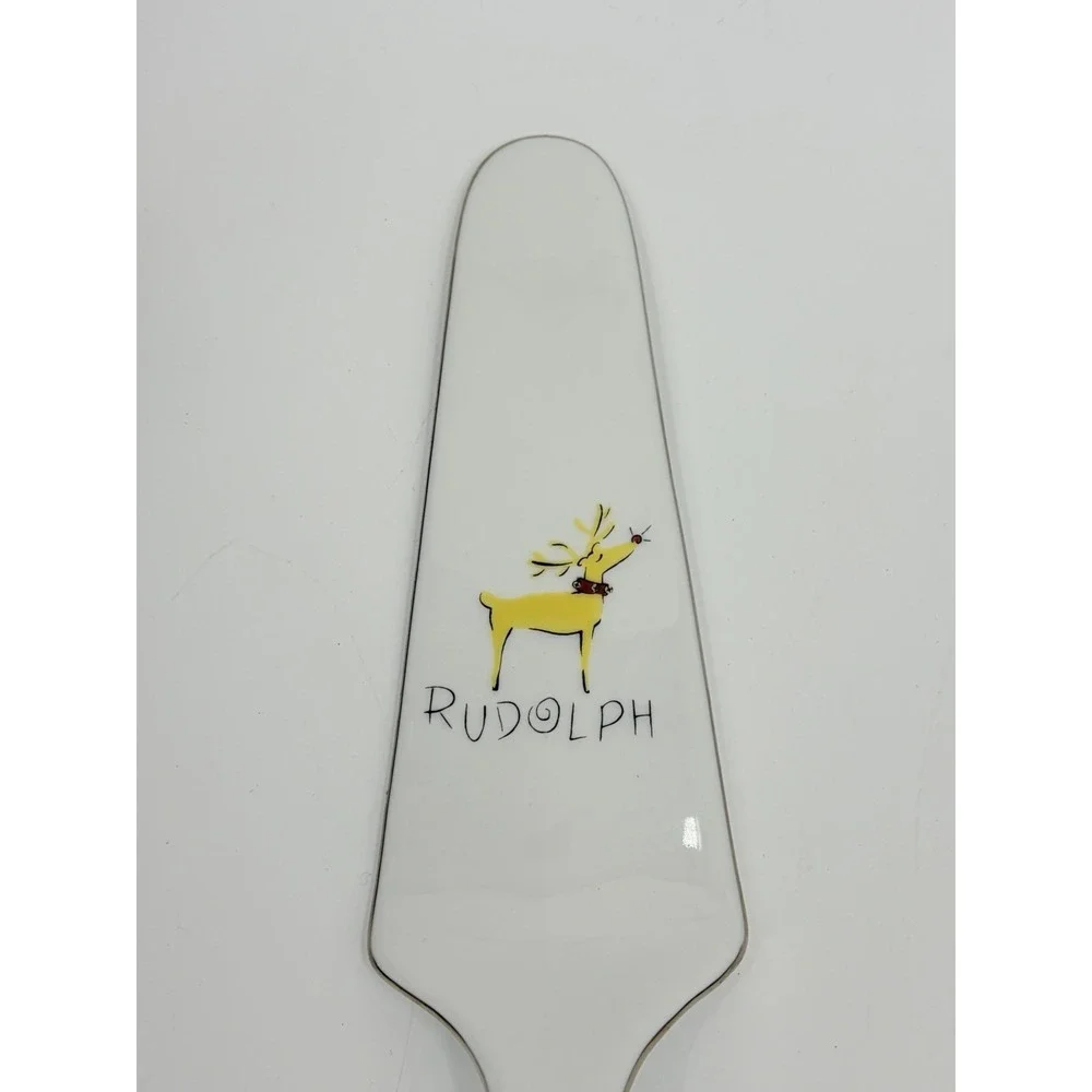 Pottery Barn Rudolph Reindeer Pie Cake Server Spatula Christmas Porcelain